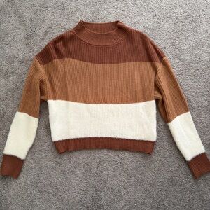 SHEIN Brown and Cream Striped Sweater